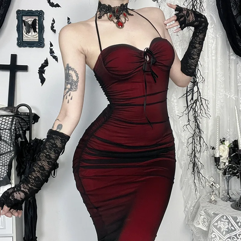 ONE TO WAN Gothic Damenkleid Ärmellos Spitze Schwarz Bodycon Minikleider 2026 Y2K Grunge Punk Harajuku Lolita Fairy Core – Detail 6