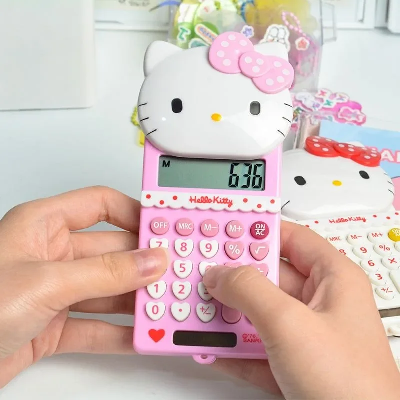 New Hello Kitty Cute Kawaii Push Cover Calculator Fashion Mini Portable Slide Solar Stationery Supplies Gift Prizes Wholesale