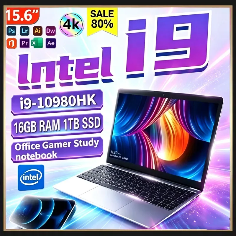 2026  Intel Core I9-10980HK 15.6 Inch Laptop 32GB DDR4 M.2 1/2TB SSD Ultrabook Computer Fingerprint Unlock WIFI 5