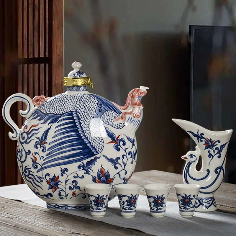 

Jingdezhen Ceramic Liquor Bottle Antique Blue & White Porcelain Wine Decanter Baijiu Flask with Airtight Seal Elegant Liquor