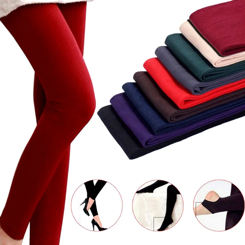 Women Winter Warm Fleece Lined Thick Thermal Full Foot Tights Pants Polar Pantyhose Velvet High Waist Wool Leggings Leg Warmers