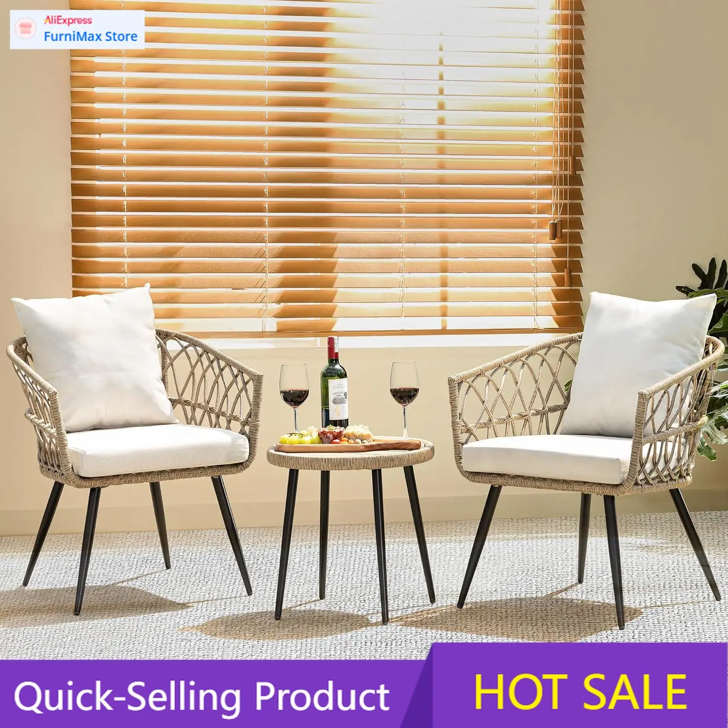 

Акция: набор из 2 столов и стульев с мягкими подушками из премиальной олефиновой ткани.