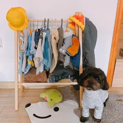 Cabide de chão para animais de estimação, guarda-roupa para cães, madeira sólida, filhote de cachorro, gato, cabide para cães, rack de armazenamento de roupas pequenas