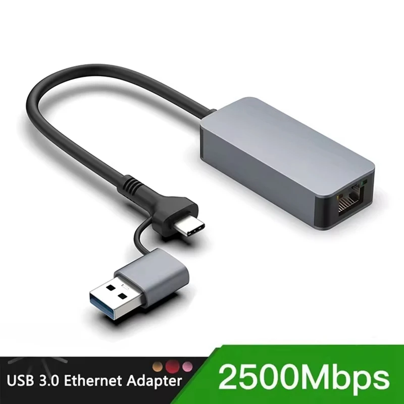 Universal 2500Mbps Network Card USB C Type-C Ethernet To RJ45 Wired Adapter 2.5G USB 3.0 Converter Lan Card S25