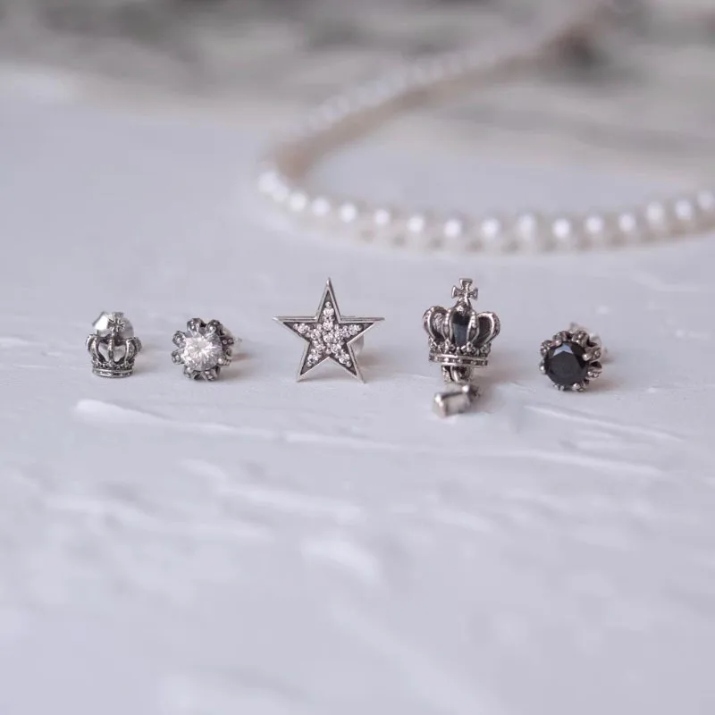 

Star crown iris pentagram element stud earrings female fashion retro small personality zircon