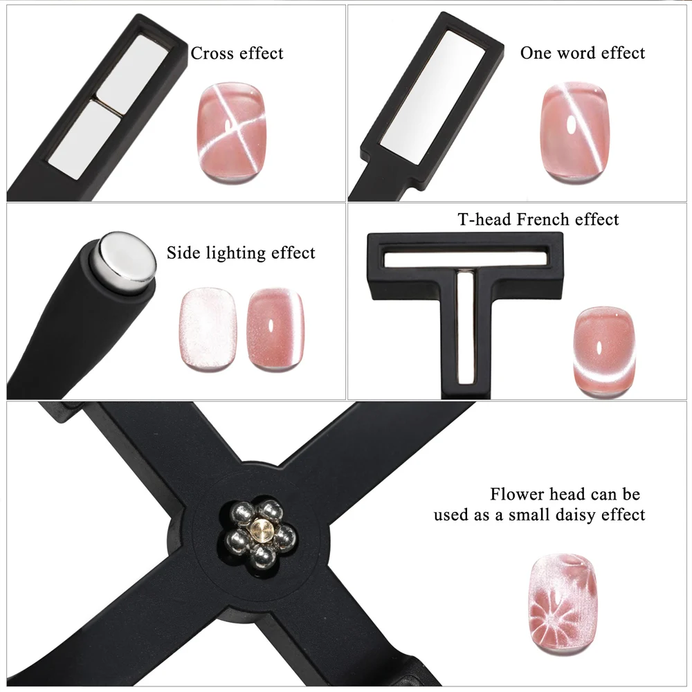 Imán de Gel de ojo de gato multifuncional para decoración de uñas, palo magnético rosa cruzado 5 en 1, magnetismo súper fuerte, herramientas de decoración de uñas DIY