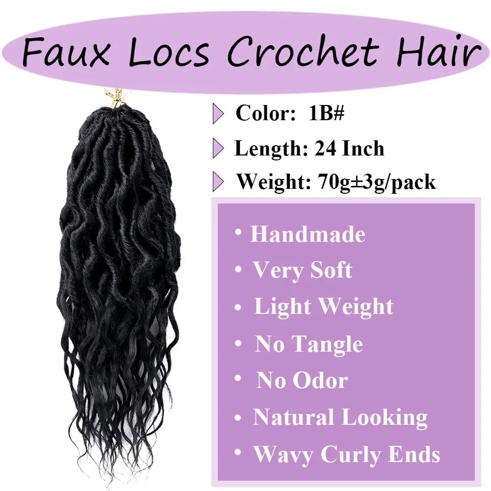 6 Packs Goddess Locs Crochet Hair for Women, Pre Looped Crochet Braids with Wavy Curly Ends Queen Locs Synthetic Braid Extension