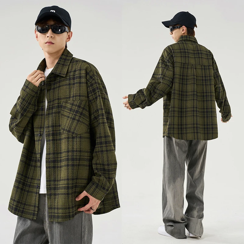 

Мужское повседневное пальто, клетчатая рубашка, модная тенденция для кемпинга, ретро клетчатая рубашка, осенние модные и универсальные свободные рубашки