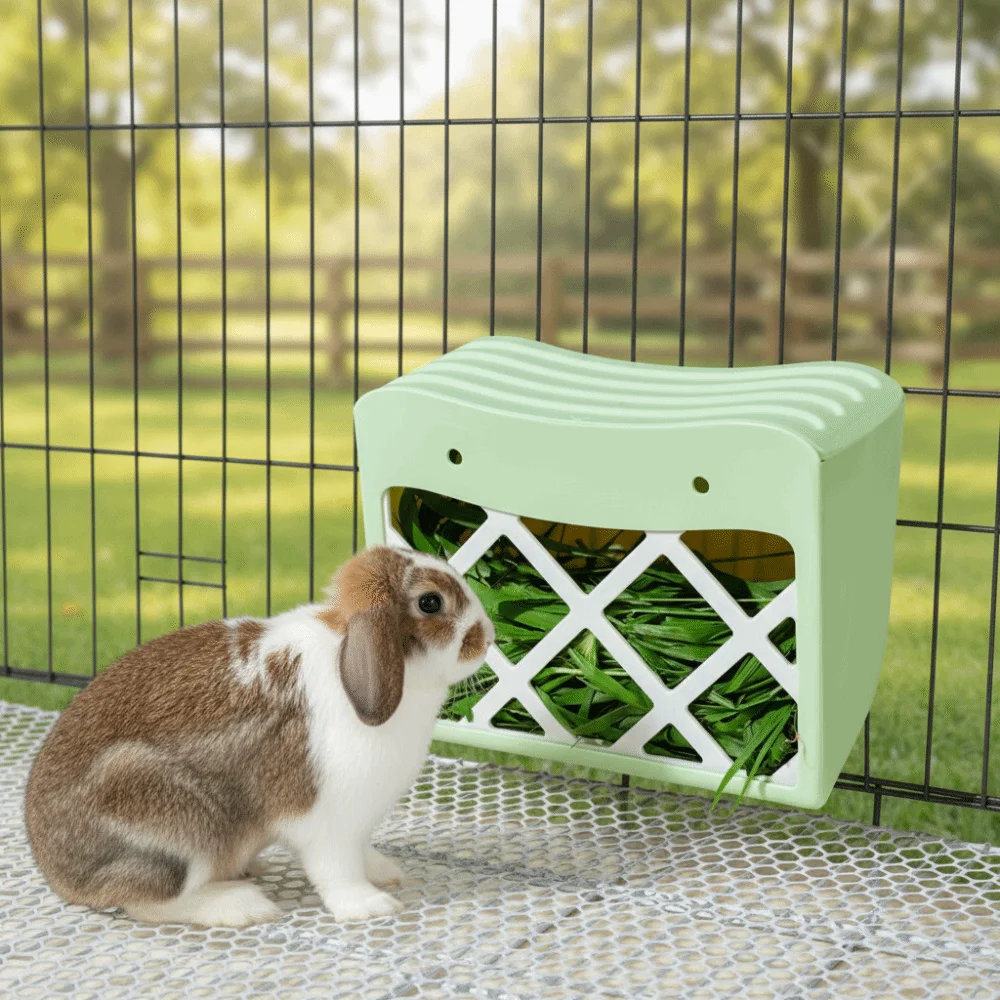 

Hanging Rabbit Hay Feeder Fixed Large Capacity Bunny Food Feeder Anti-tipping with Lid Rabbit Grass Rack for Small Animal
