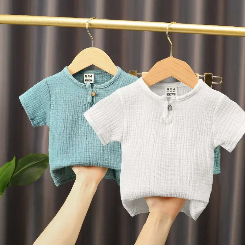 Baby Girls Boys T Shirts Linen Cotton Boys Tops Children T-shirt Summer Baby Boys Girls T-shirt Children Clothes Kids