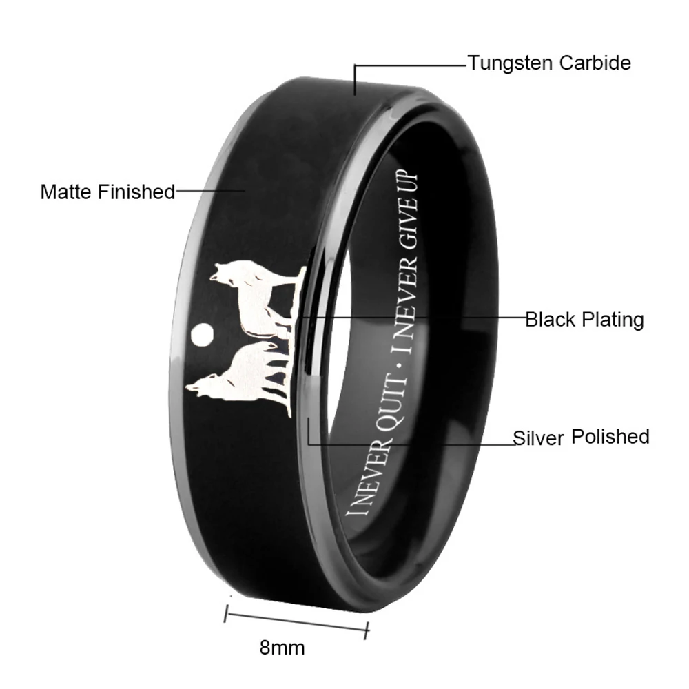 

Wolf Ring Tungsten Men's Ring Alpha Wolf Ring Lonely Howling Wolf Ring I NEVER QUIT I NEVER GIVE UP Ring Anniversary Gift Ring