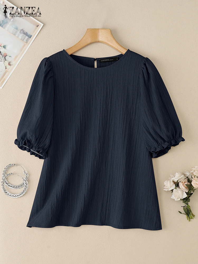 

Women Summer Blouse 2025 ZANZEA Elegant Solid OL Work Shirt Female Tops Tunic Casual Short Sleeve Solid Pleated Blusas Oversize
