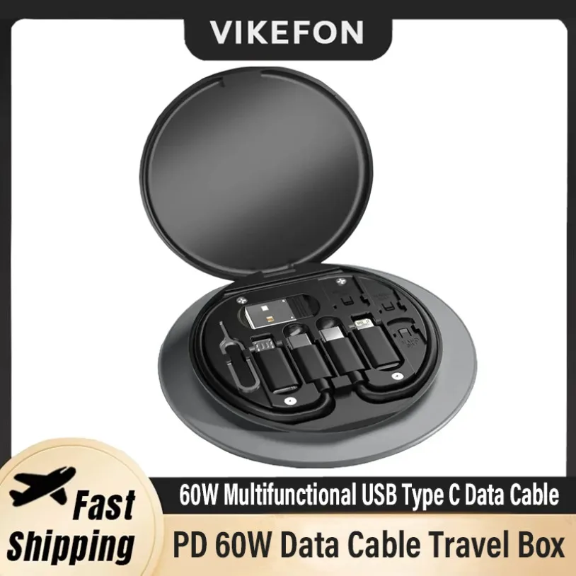 Multifunktionale PD 60W USB Typ C Datenkabel Set Schnelle Lade Für IPhone Xiaomi Ladegerät Lagerung Box Adapter Karte pin Reise Box