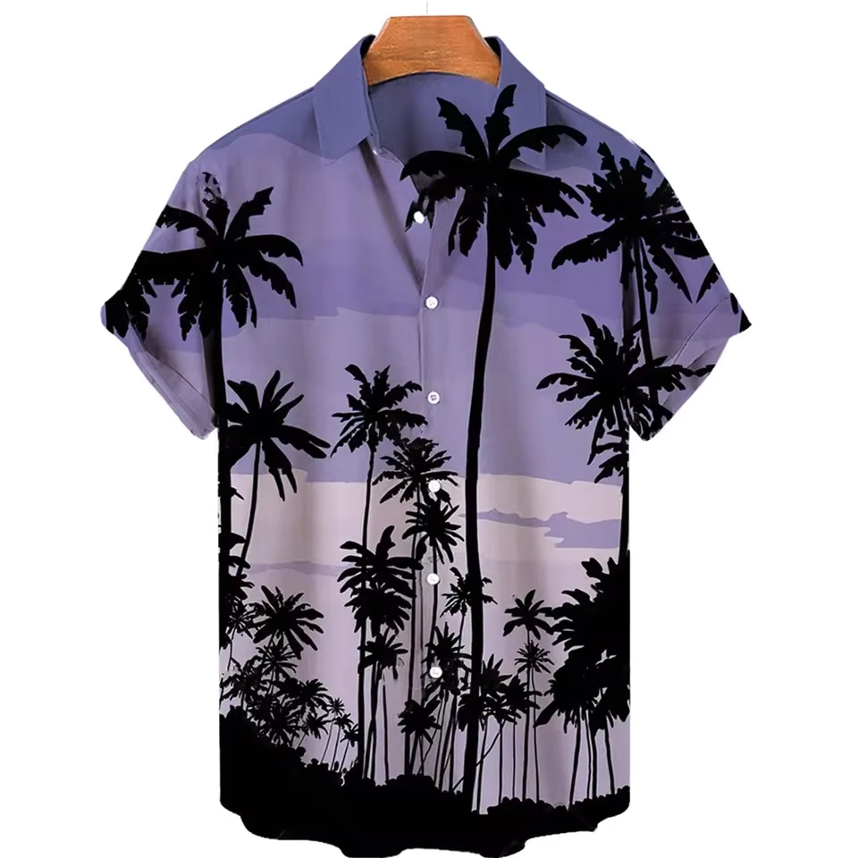 Comfort Regular Cuff Men'S Vintage Shirt Casual Men'S Loose Lapel Print Short Sleeve Cuffs Button Port Floral Camisa Masculina