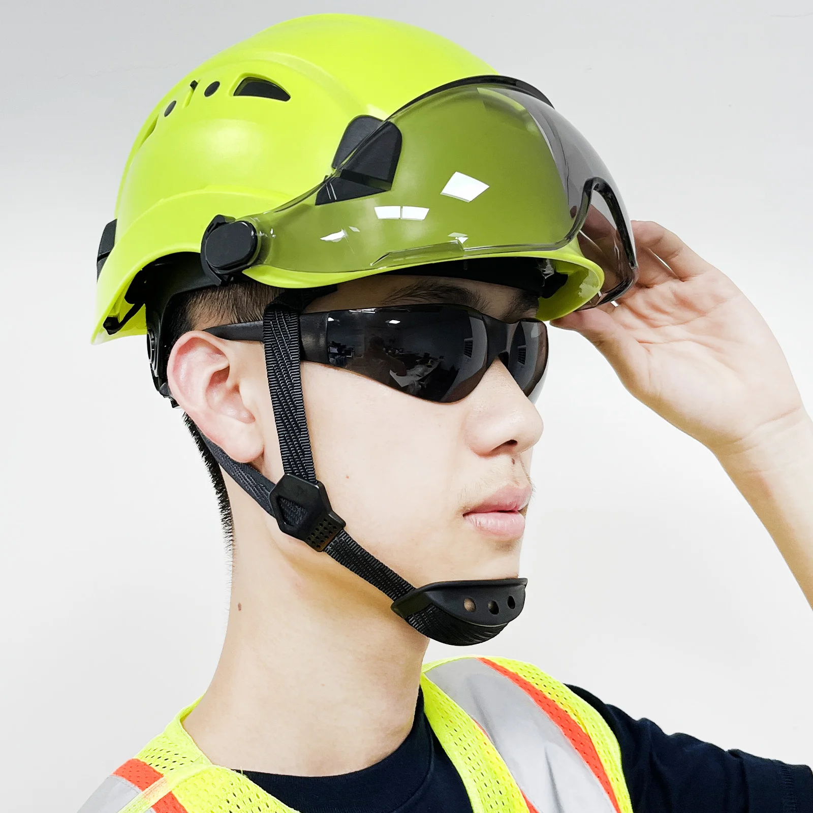 Construction Safety Helmet With Goggles For Engineer Visor high quality ABS Hard Hat Light ANSI Industrial Work Cap For Men