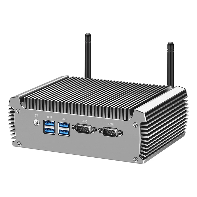 XCY 팬리스 산업용 미니 PC, 인텔 코어 i7-4500U, 2x RS-232 직렬 포트, 듀얼 GbE LAN, 4x USB 지원, 와이파이 윈도우 리눅스