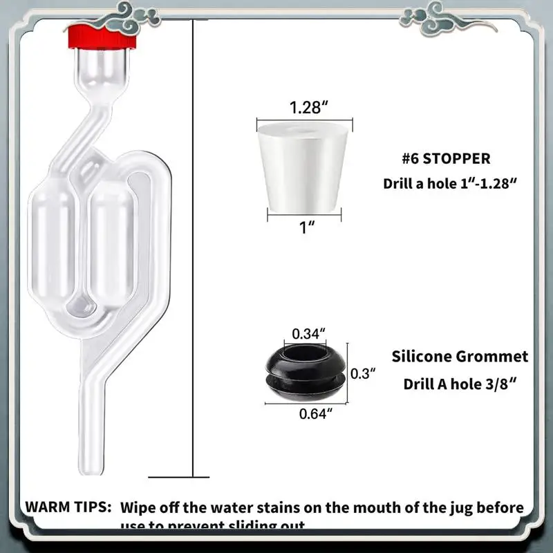 Juego de esclusa de aire de doble burbuja [paquete de 6, kits de elaboración de airlocks para fermentación, esclusa de aire de fermentación con 6 tapones + 12 ojales duraderos