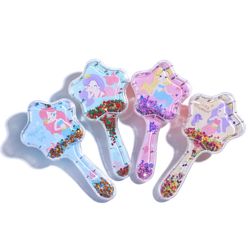 Cartoon Pattern Pentagram Sequins Hair Comb Cute Girl Hair Anti-knot Massage Comb Hair Brush