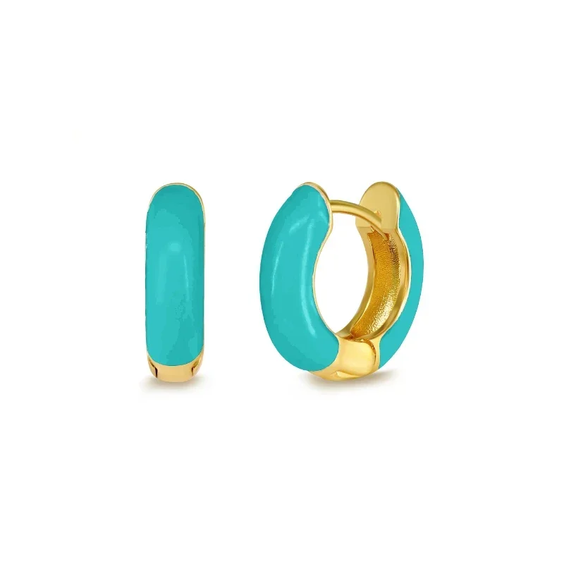 الجملة العصرية الوردي الأخضر الأزرق المينا كوبر جولة هوب Huggie أقراط Charm موضة مجوهرات اليومية النساء الاكسسوارات هدية #5