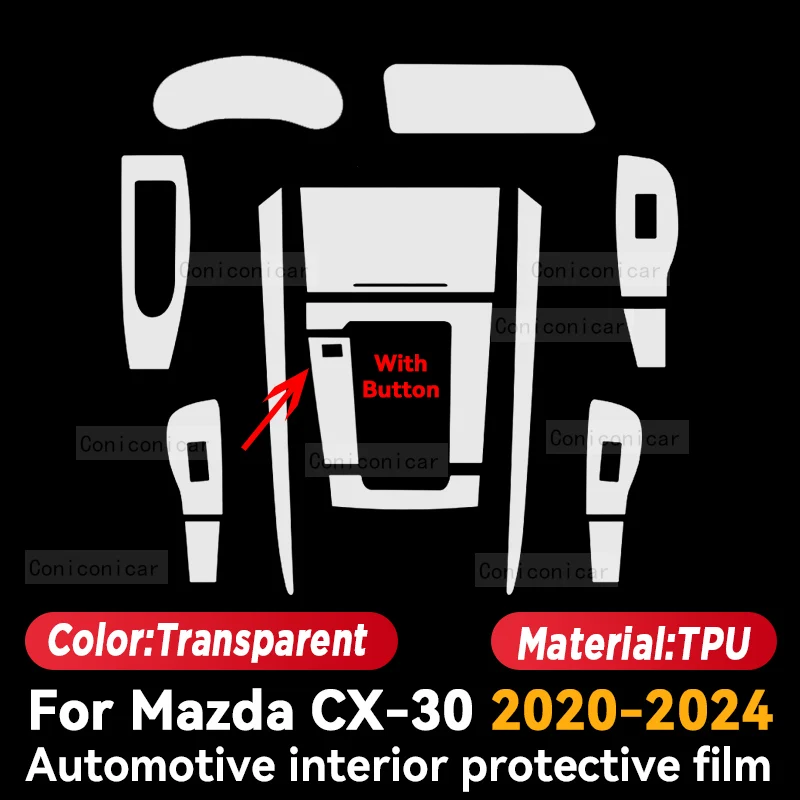 For MAZDA CX-30 CX30 2020-2024 Car Interior Center Console GearBox Panel Navigation Transparent TPU Protective Film Anti-scratc