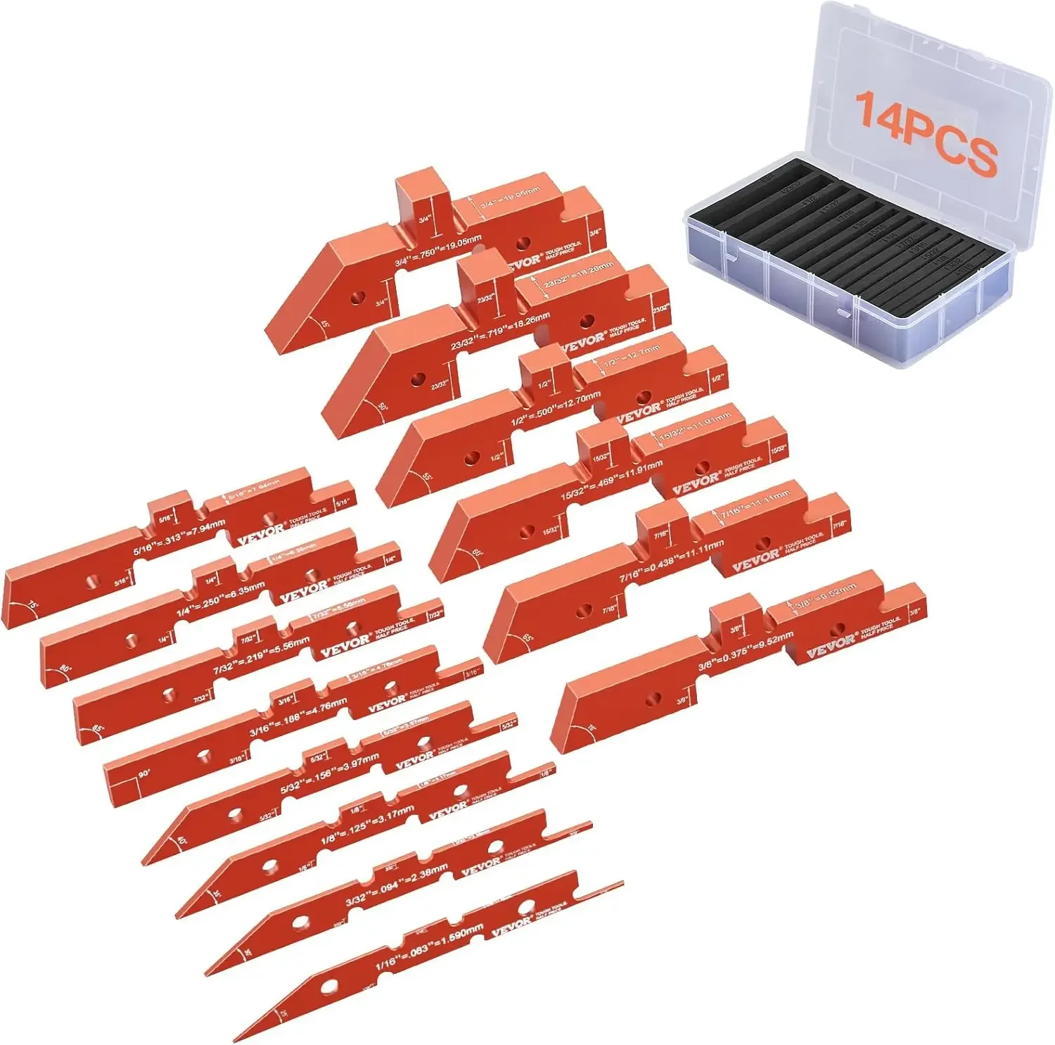 

Router Table Setup Bars, 14 pcs, Precision Aluminum Setup Blocks Height Gauge Set, with Laser Engraved Size Markings Storage