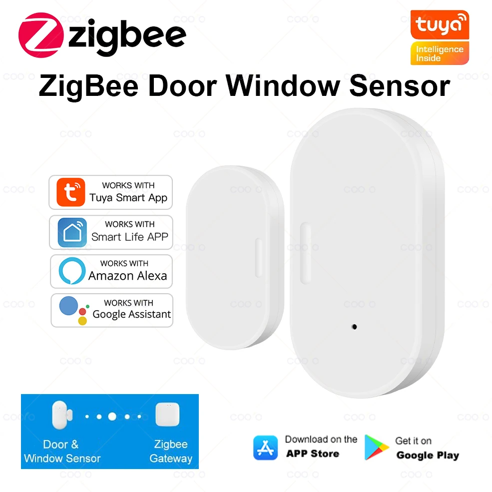 Tuya Smart Home Zigbee Door Sensor Alarm Window Door Open/Closed Detectors Security Protection Smart Life Voice for Alexa Google