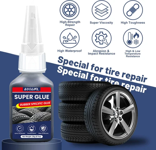 Imagen 2 del producto LOOLIFL-Adhesivo para reparación de neumáticos, adecuado para coches, motocicletas, bicicletas, jeeps, vehículos todo terreno, camiones, tractores, 20ml, negro