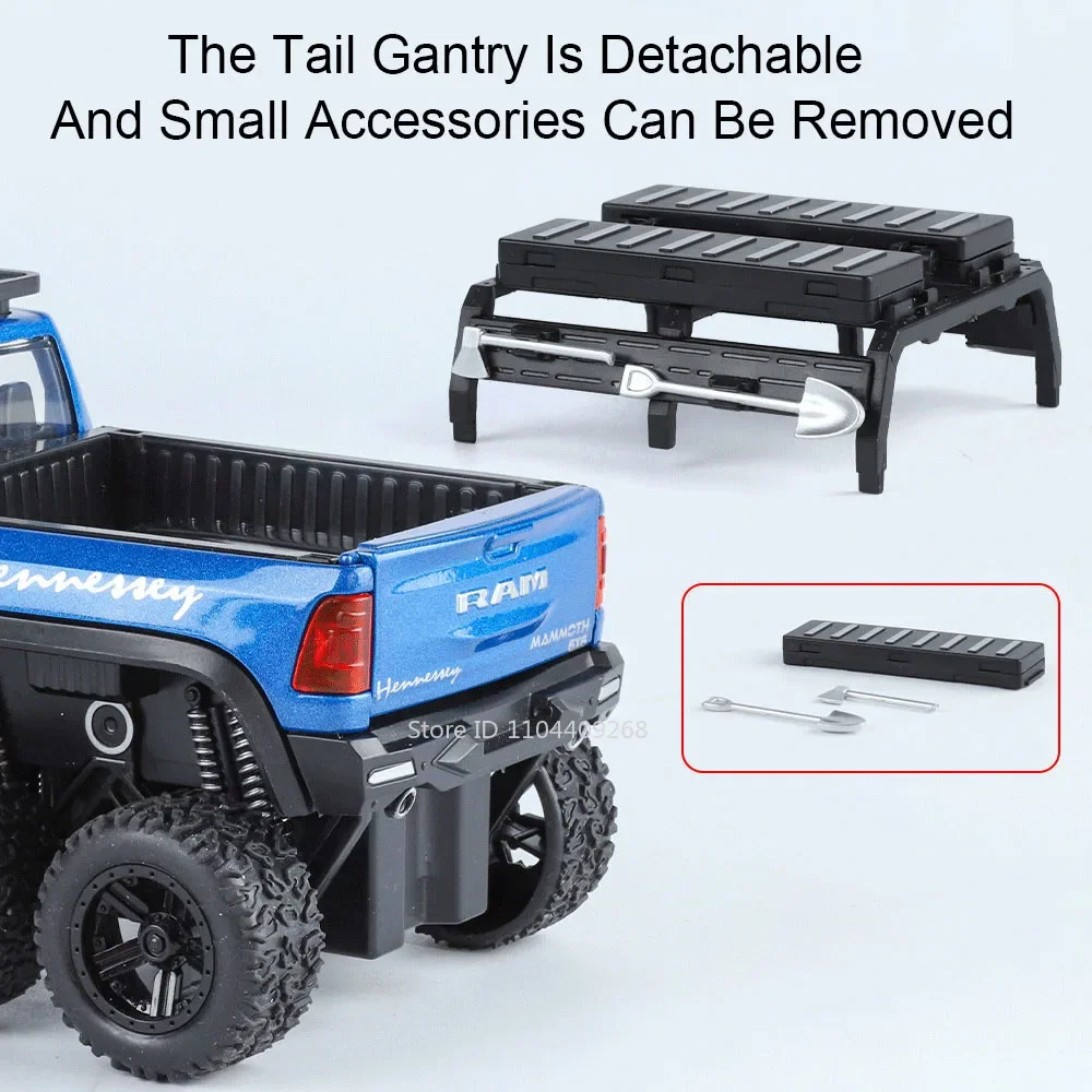 1:32 RAM 1500 Tyrannosaurus Rex Modello di auto Giocattolo Assorbimento degli urti Suono Luce Tirare indietro 6X6 Veicoli fuoristrada Regali di festa