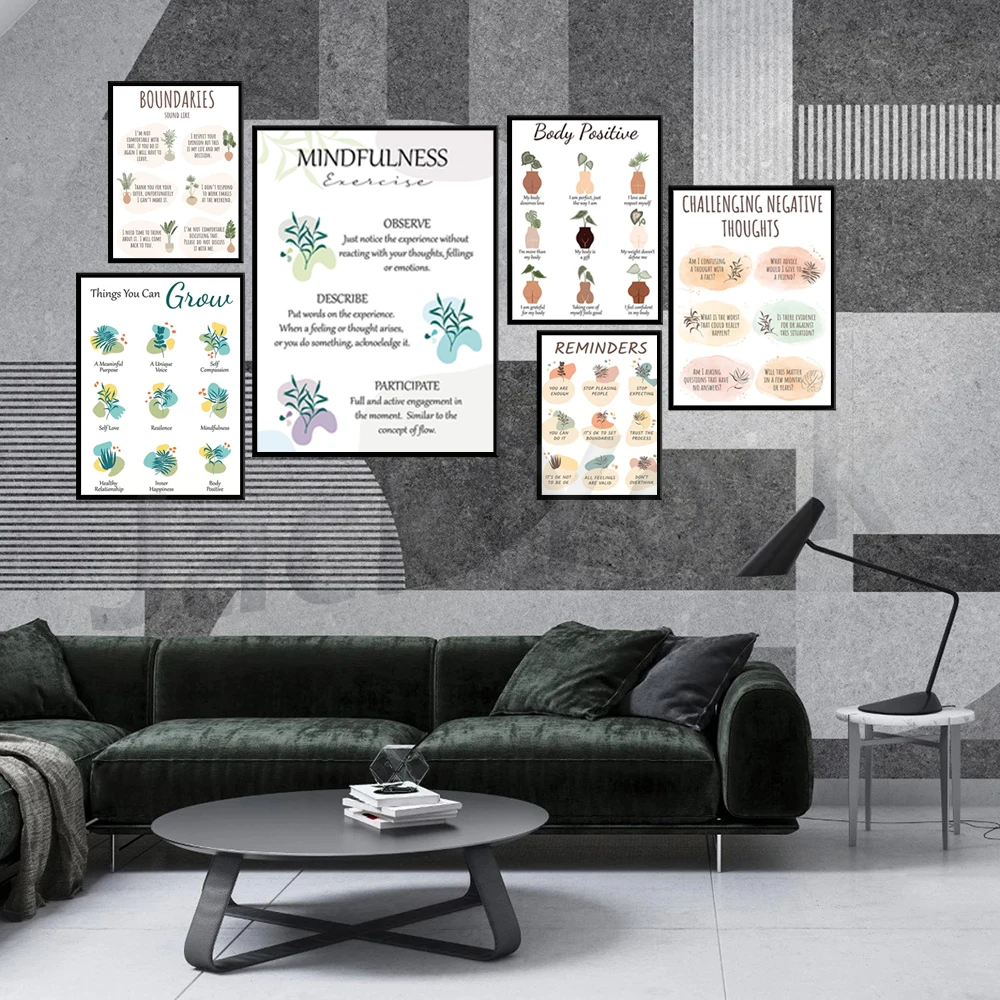 

Mindfulness Affirmations Wall Art, Self Awareness Print, Wellness Poster, Therapy Office Decor Mental Health Art, Self Care