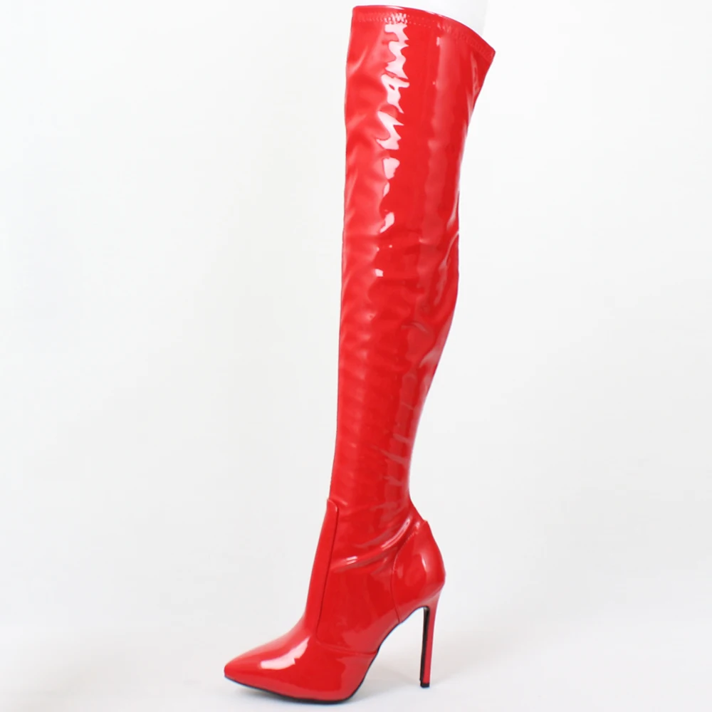 jialuowei Thigh High Boots Stiletto Heels Sexy Full Zipper Over-the-knee Long Boots Lacquered Patent Black Plus Size 36-46