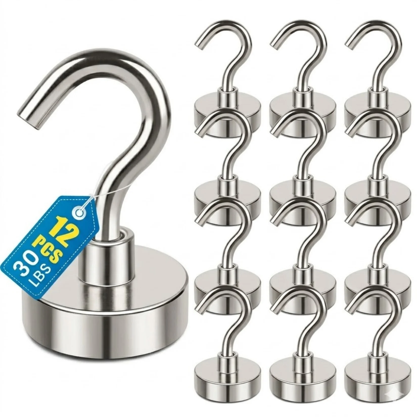 12 Pack Magnetic Hooks for Cruise Cabins, 30Lbs+ Heavy Duty Strong Magnet Hooks for Hanging, Refrigerator, Grill, Kitchen