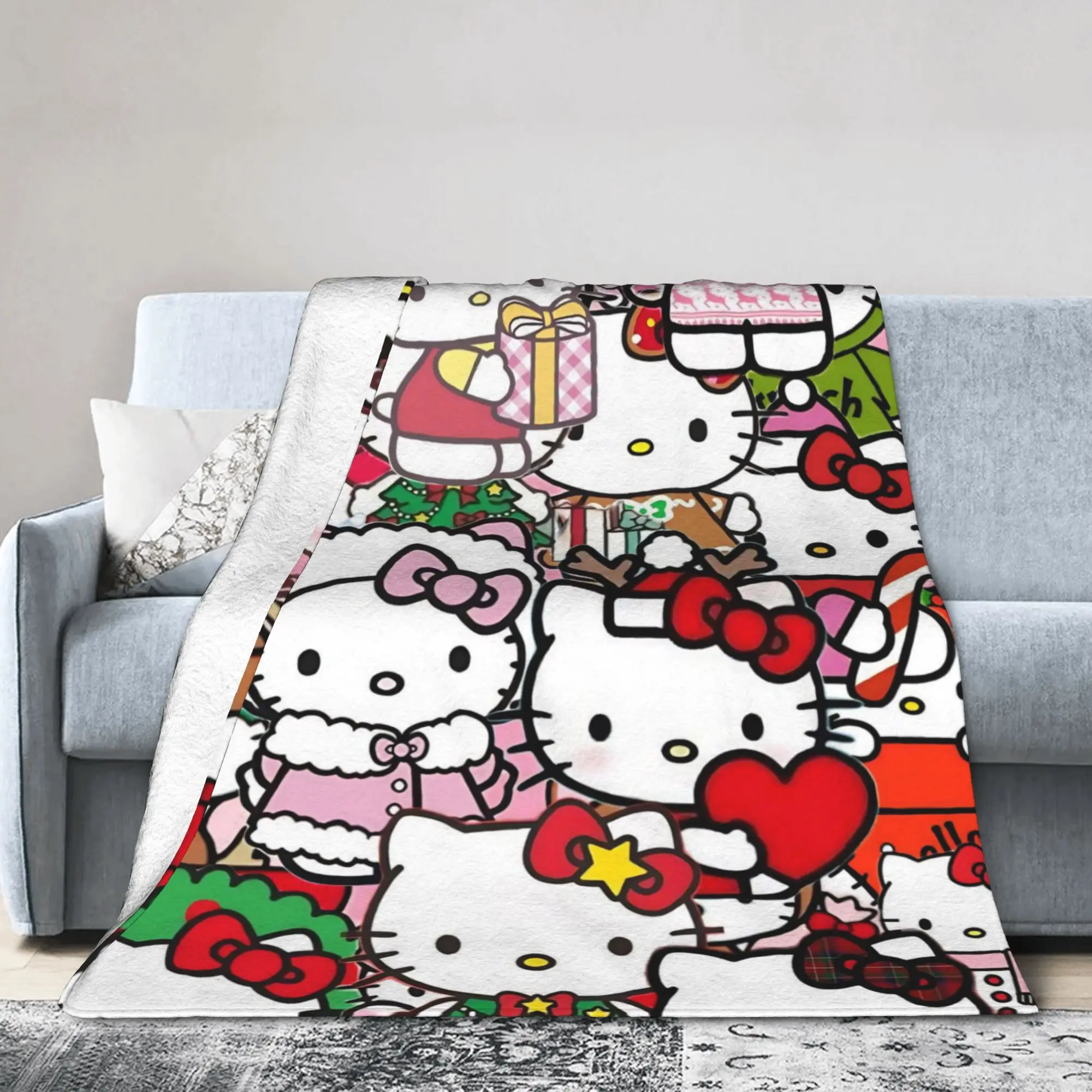 

Пушистые одеяла «Hello Kitty» с Рождеством, новинка с рисунком Санта-Клауса, одеяло для покрывала 150*125 см, супер мягкое