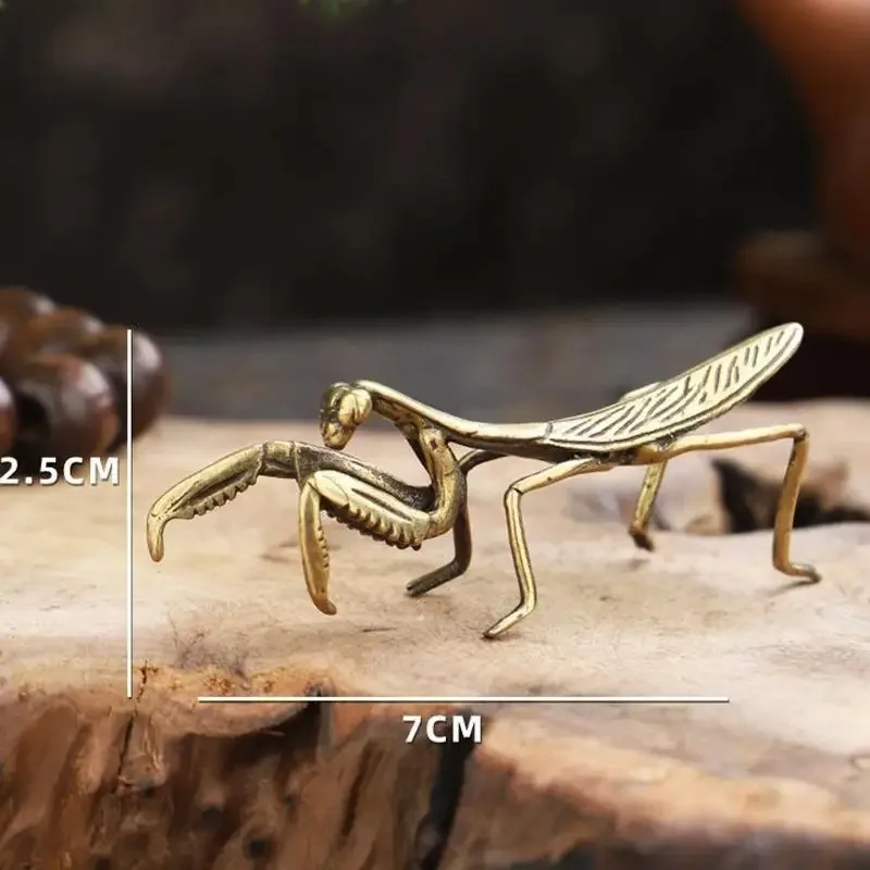 Vintage Bronze Finish Copper Mantis Tea Pet, Miniature Insect Ornament, Flower Pot Decor and Household Craft Accessories
