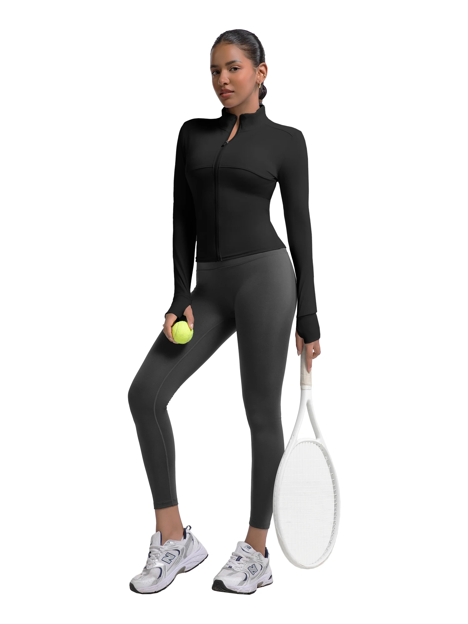 เสื้อแจ็คเก็ตออกกำลังกายผู้หญิง น้ำหนักเบา แบบซิป เสื้อโยคะ ทรงครอป แอธเลติก ทรงเข้ารูป