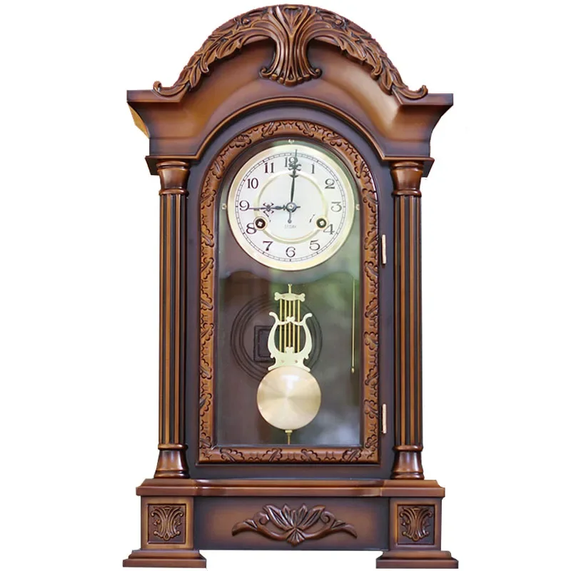 Giant Retro Mechanical Clock Solid Wood Engraving Silent Movement Mechanical Table Clock Indoor Table Decoration