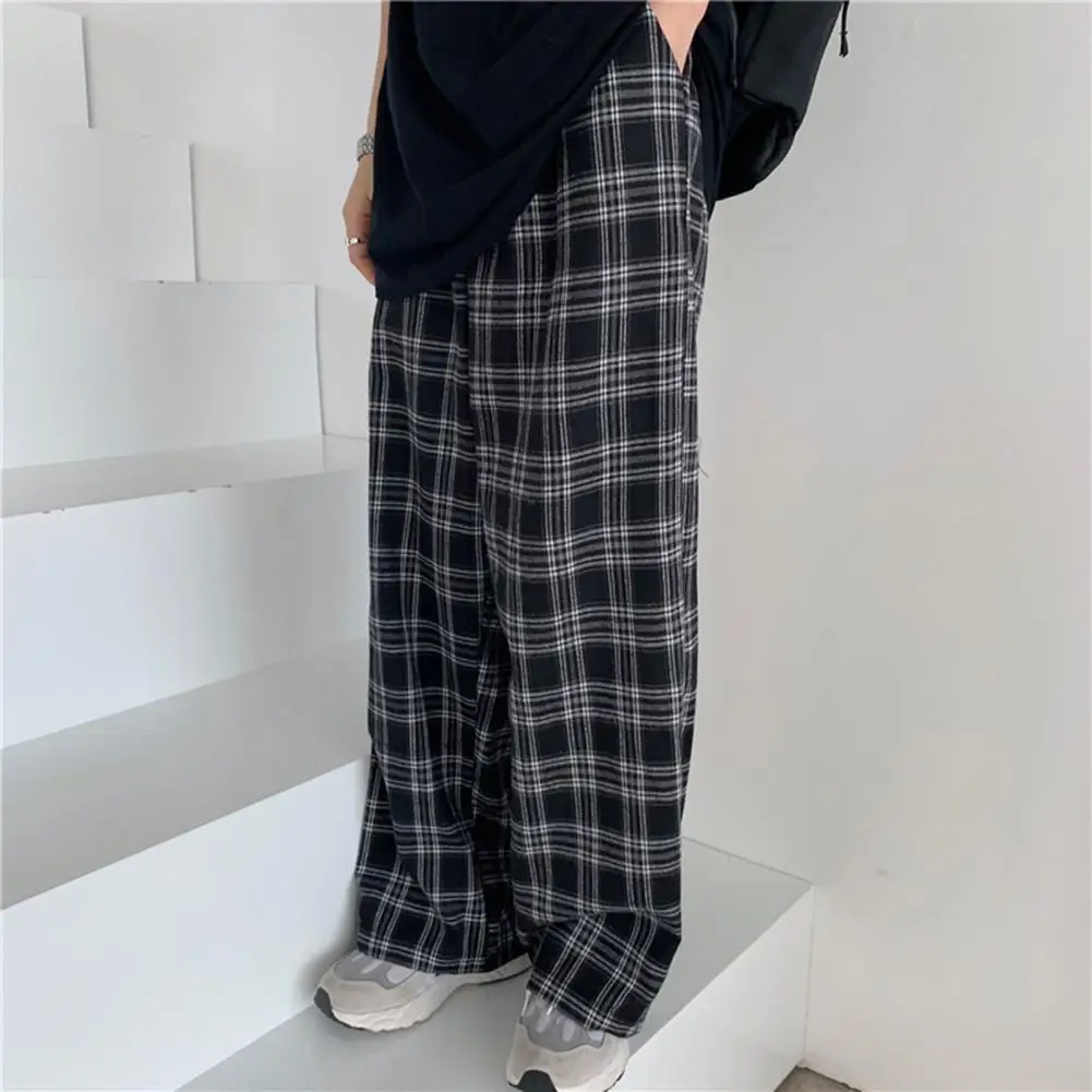 Black Plaid Pants Oversize Women Man Pants High Waist Loose Wide Leg Trousers Ins Retro Teens Straight Trousers Streetwear