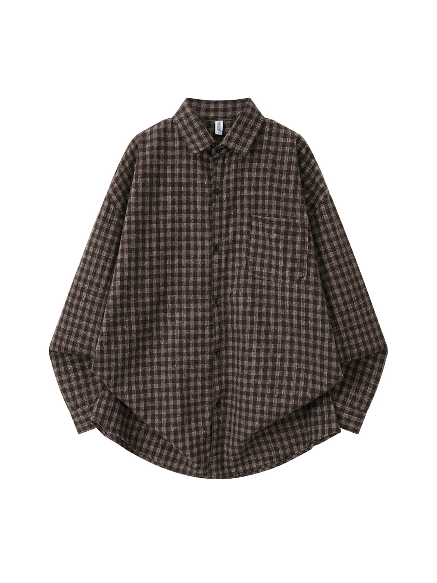 

Women's Brown Plaid Shirt Tops Long Sleeve Polo-Neck Blouses and Shirts Y2k Vintage 2000s Oversize Shirt For Women Clothes 2026