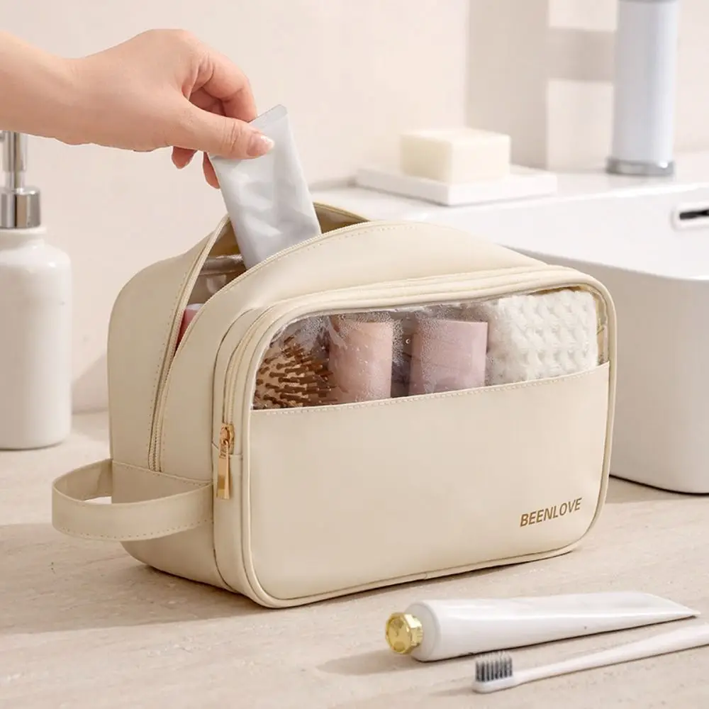 

Ins Style Women Makeup Organizer Waterproof with Handle Handheld Bag Double zipper Lightweight Travel Cosmetic Pouch