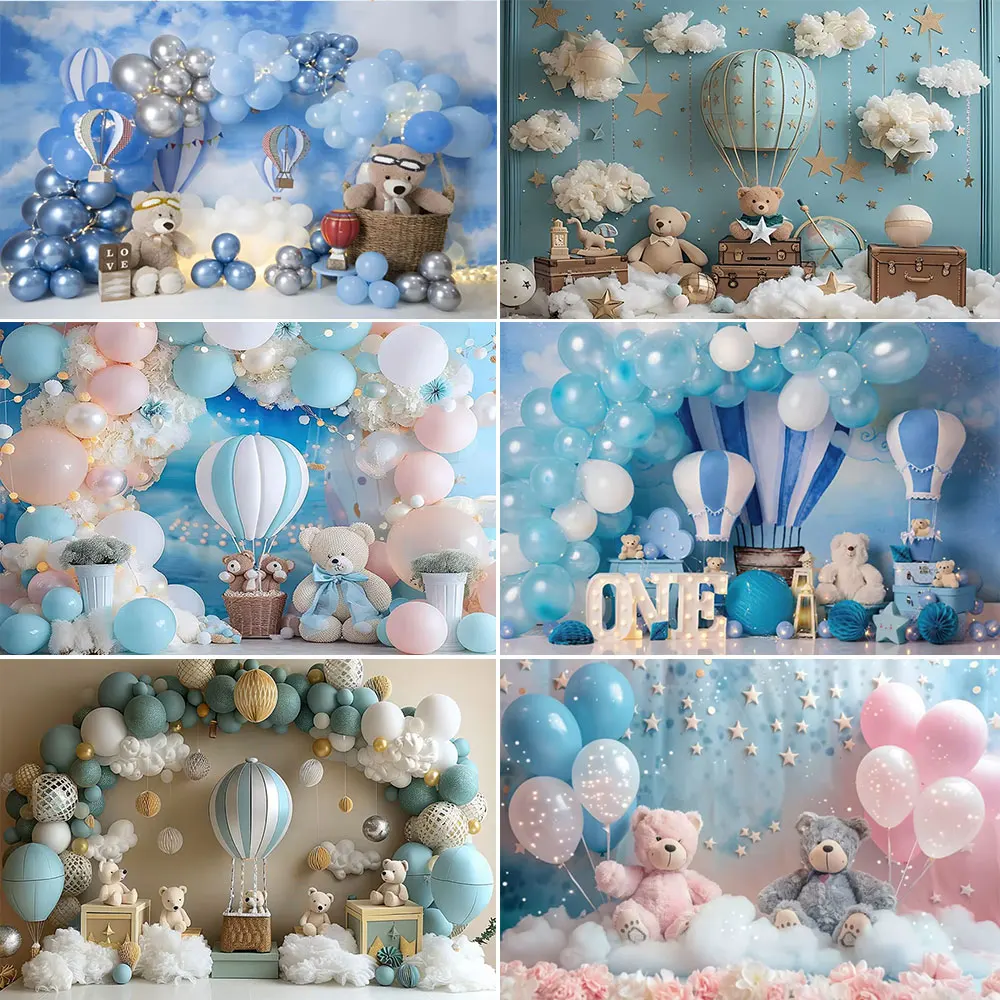 

Newborn Baby 1st Birthday Backdrop Hot Air Balloon Cloud Party Decor Kid Portrait Photo Background Baby Shower Photography Props