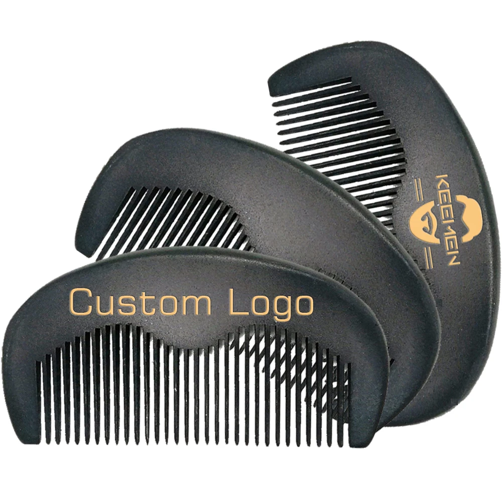 50 Pieces/Lot Customized Logo Beard Comb Black Wooden Comb for Hair Beard Mustach Pocket Size