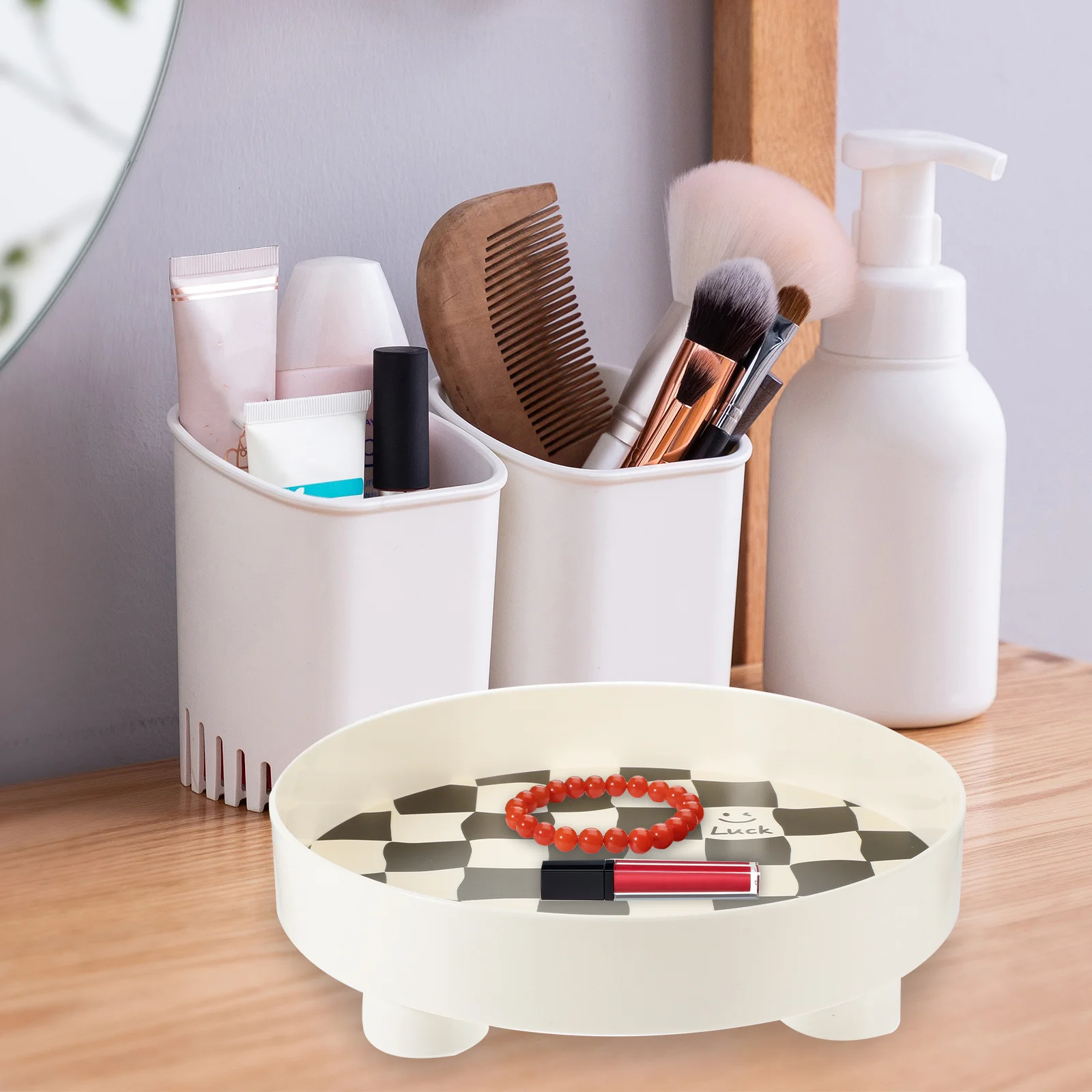 

Black White Checkered Storage Tray For Keys Jewelry Perfume Candy Snack Coins Makeup Organizer Decorative Tray Home Decor