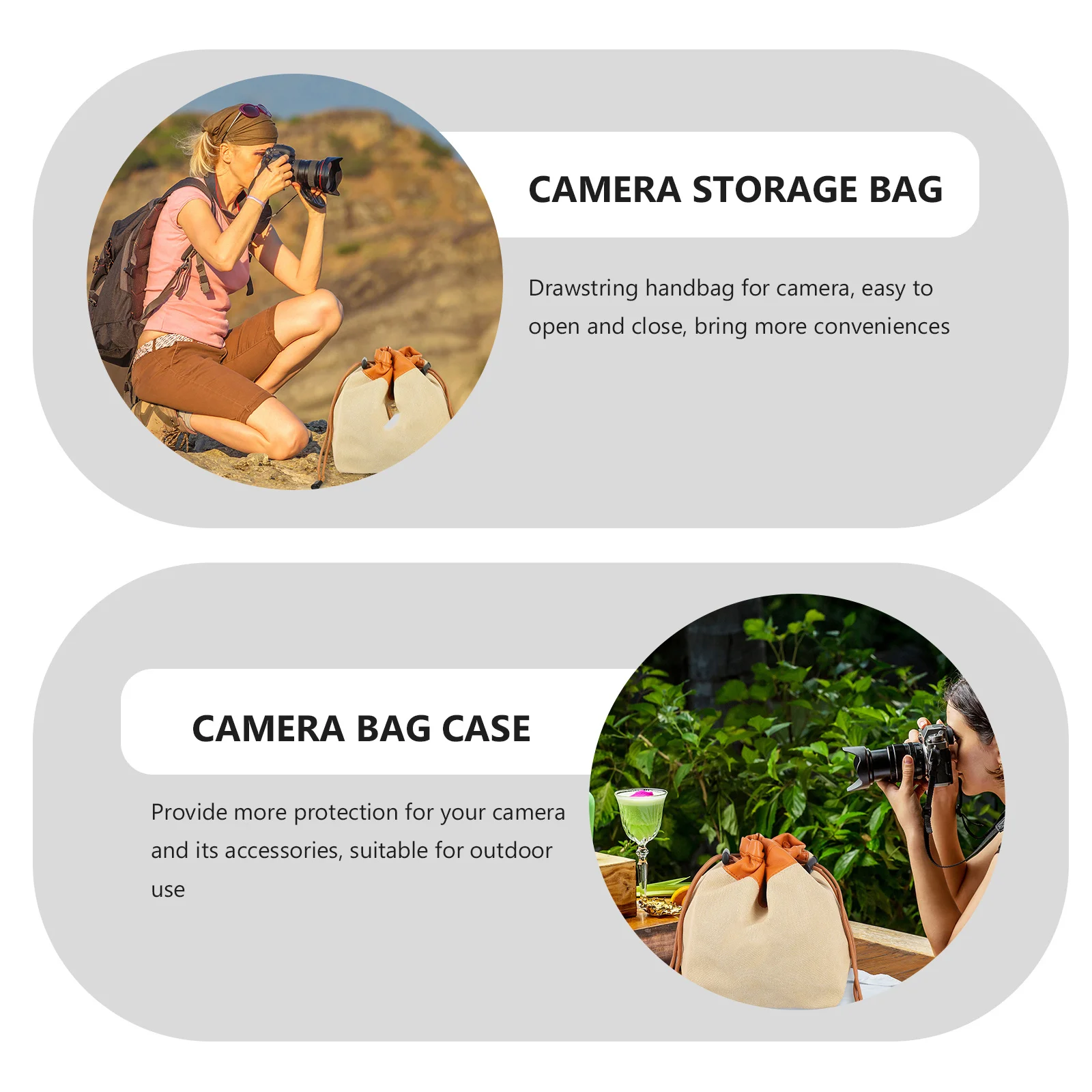 Camera Canvas Compact Drawstring Handbag Lightweight Carrying Storage Case for Camera Accessories Portable Outdoor