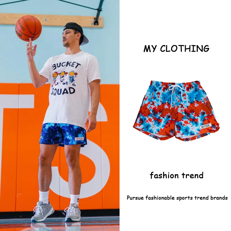 New summer American BKTSQD basketball sports shorts European and American watercolor style mesh quick-drying knee-length pants