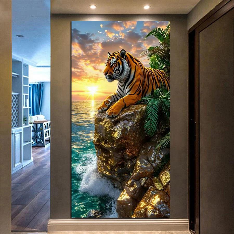 

Fullcang New Collection Sunset Tigers Large Size Diy Diamond Arts Painting Kits Wild Animals Full Mosaic Embroidery Picture