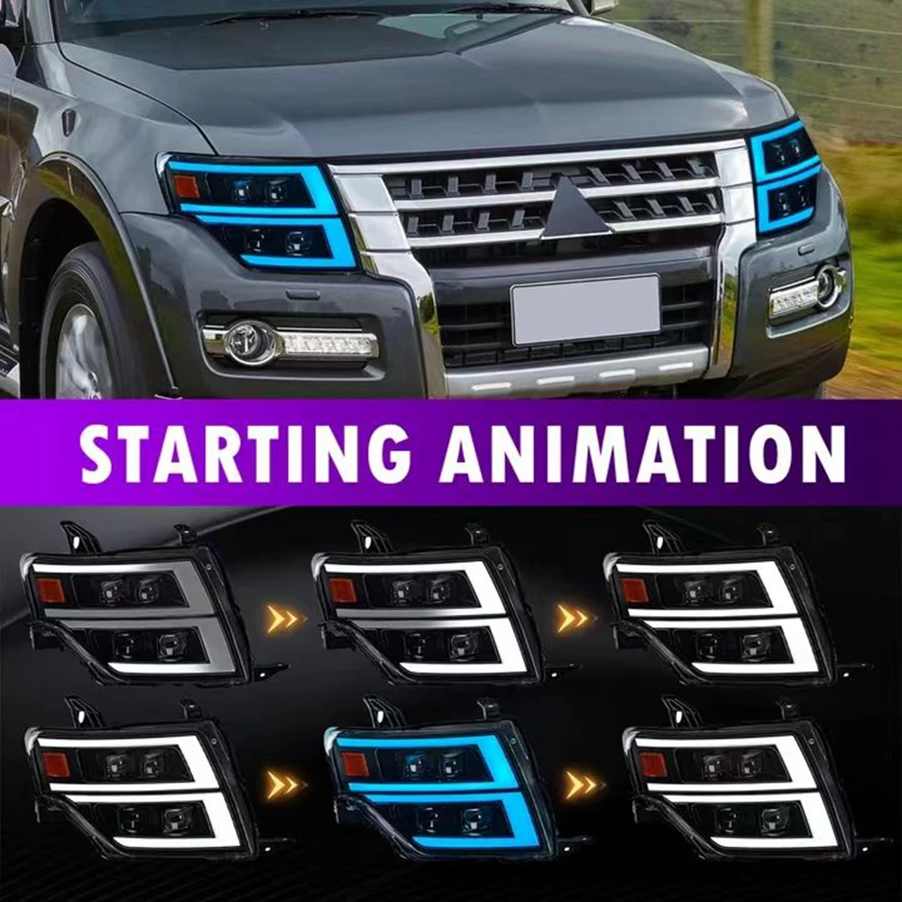

Для Mitsubishi Pajero 09-21 V97 V87 V93 фара в сборе, светодиодный DRL, динамический указатель поворота, двойная линза в сборе