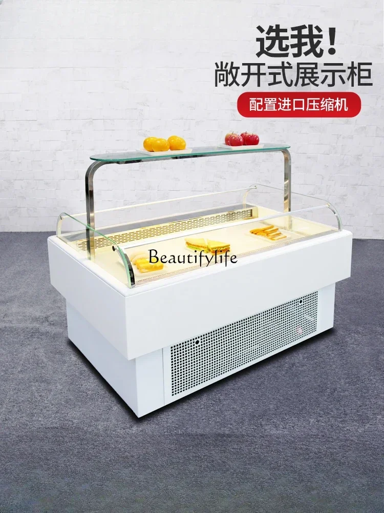 Open Arc Glass Preservation Cabinet Horizontal Bakery Beverage Cake Freezer