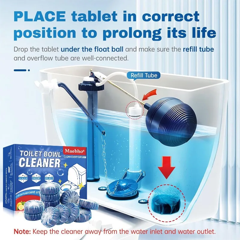 Toilet Bowl Cleaners, Automatic Toilet Tank Cleaner Tablets, Blue Toilet Bowl Cleaner Tablets for Deodorizing & Descaling, Powerful Cleaning, Slow-Release Against Tough Stains 12 Pack view 8