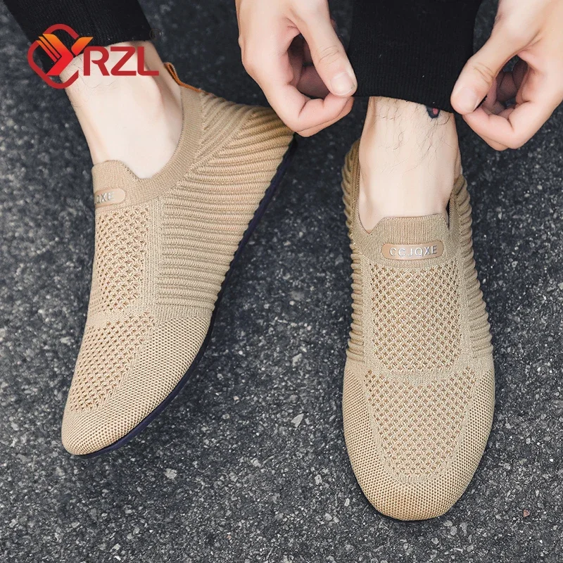 حذاء YRZL رجالي قابل للتنفس سهل الارتداء باللون البني كاجوال مريح ونعل ناعم للمشي مقاس كبير حذاء خفيف الوزن غير قابل للانزلاق #5