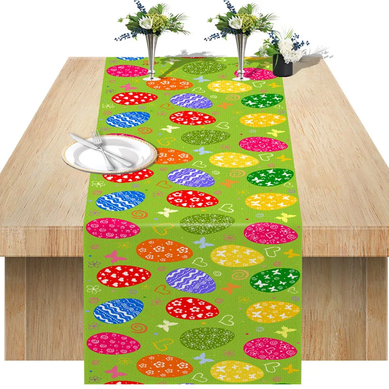 

Creative New Easter Table Runner Linen Printed Egg Bunny Table Mat Home Decor Tablecloth 6 Colors Optional Easter Holiday Decor