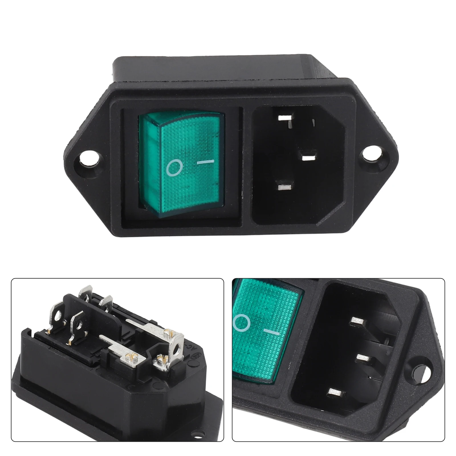 Green Black 10A 250V Socket Electrical Devices Illuminated Switch Load Capacity 10A 250V Plastic Material Office Use